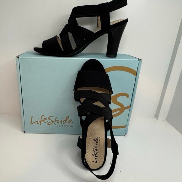 LifeStride Charlotte Black Slingback Block Heel Sandals Size 6.5W - Picture 5 of 13